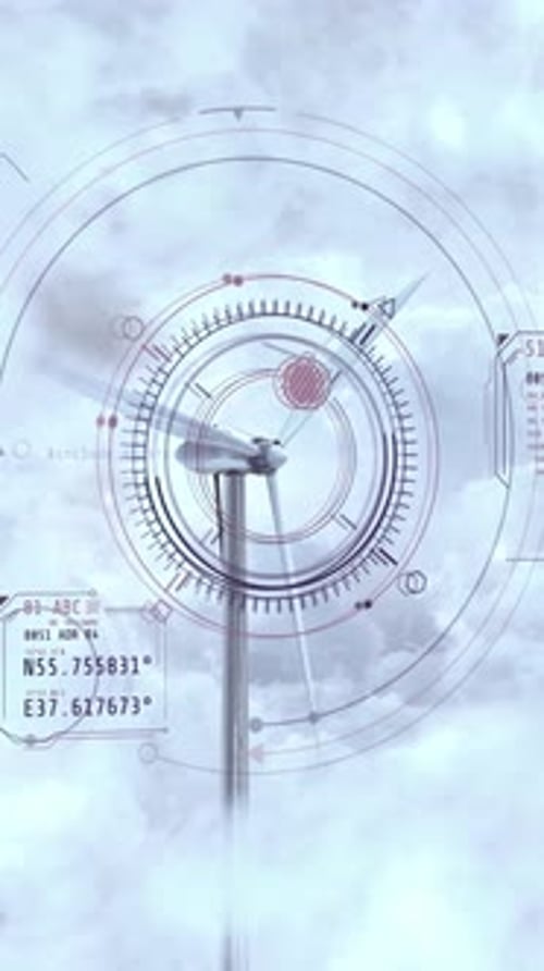 Wind Turbine in White Clouds 3D Render