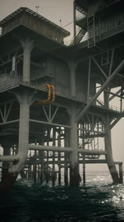 The Oil Rig Rises Prominently Above the Water Showcasing Its Sturdy Structure