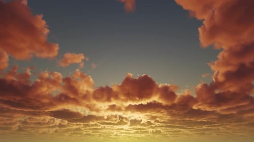 Wunderschöner Sonnenuntergang und flauschige Wolken am Himmel.