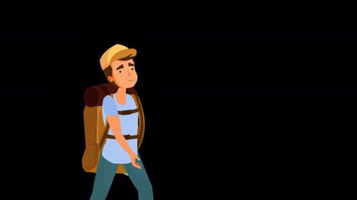 Un joven turista camina por la feria Alpha Channel 4K