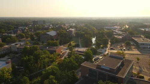 Building complex of Michigan State University, aerial drone view