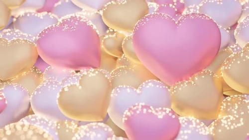 Soft Pink and Gold Glittering Hearts Animated Background