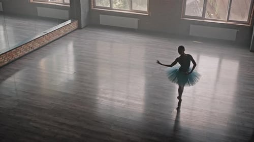 Ballerina Dancing Gracefully in a Sunlit Dance Studio