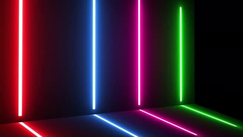 Neon Glowing Stick On Dark Black Background Seamless Loop Animation, Animation Of Glowing Neon Light