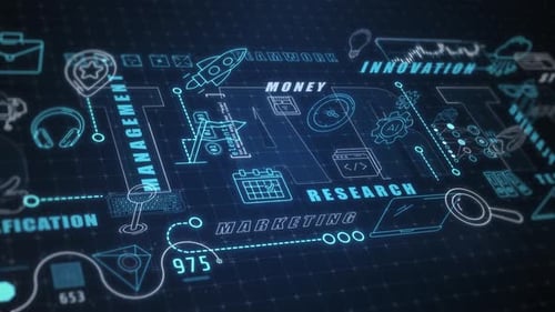 Futuristic Digital Business Interface with Animated Corporate Data Network