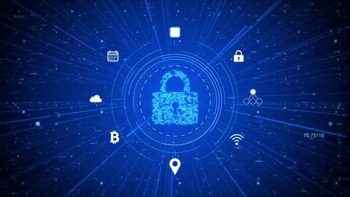 Futuristic Digital Security Network with Connecting Technology Icons