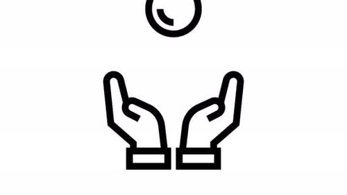 Animated Hands Receiving Falling Droplet Line Icon