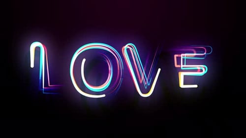 Glowing Neon LOVE Word Animation