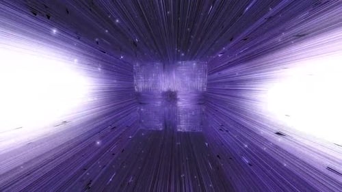 Abstract Futuristic Tunnel Journey with Digital Cube and Light Beams