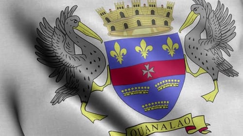 Waving Saint Barthélemy Flag with Coat of Arms