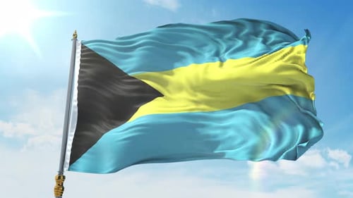 Realistic Bahamas National Flag Waving Against Blue Sky