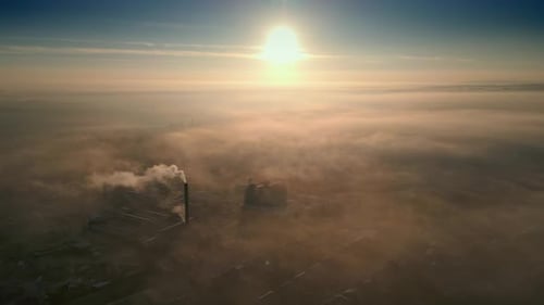 Aerial view of foggy city suburb. 4K
Thick dense fog covered landscape.