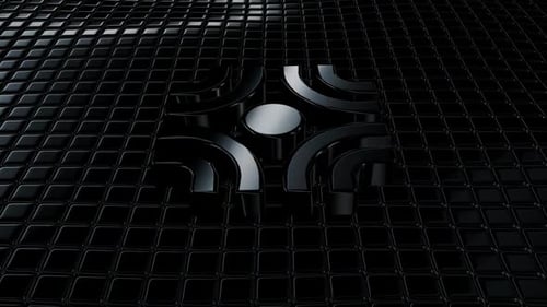 Elegant Metallic 3D Emblem Reveal on Dark Grid Background