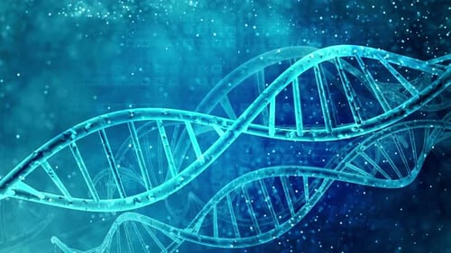 Futuristic Blue DNA Helix Animation with Glowing Particles