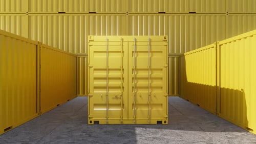 Yellow Shipping Container Doors Open Reveal Animation