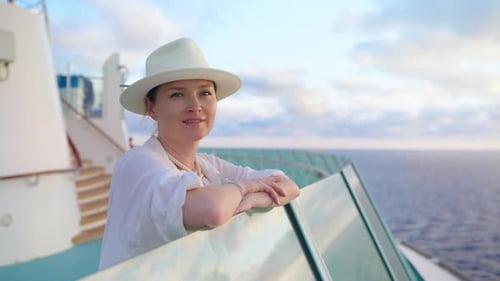 Woman Enjoying Ocean View on a Cruise Ship