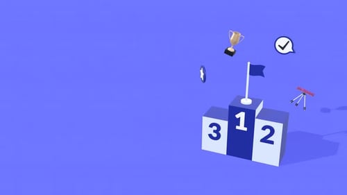 3D Corporate Success Podium with Achievement Icons