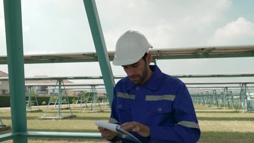 Ingenieure arbeiten in einem Solarpark.
