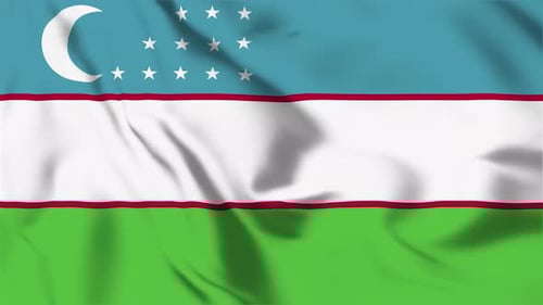Uzbekistan Flag Waving Realistic Fabric Animation Loop