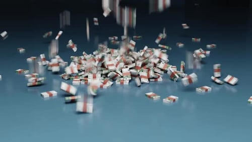 3D Animation of Falling Euro Money Bundles Piling Up