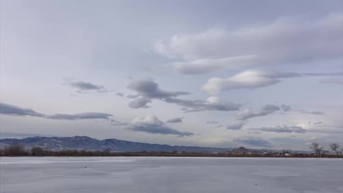 Time lapse of lenticular clouds over a frozen lake