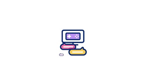 Animated Flat Design Gaming Computer with Chat Bubbles Icon