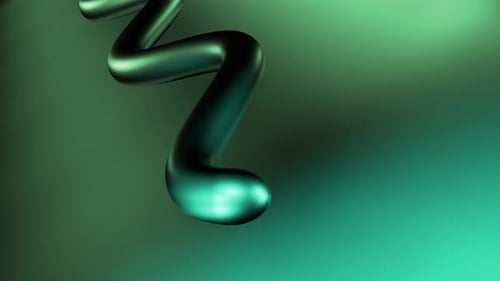 Green Shiny Twisted Tube Design 3D Render Metallic Glossy Surface Gradient Background