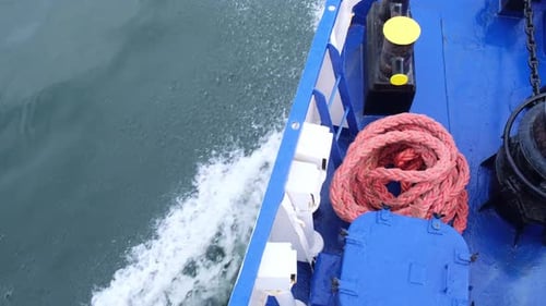 Wake of Vessel Wide Wake Trail From Boat Ocean Water Deep Blue Trace From Large Ship Sunset Rays on