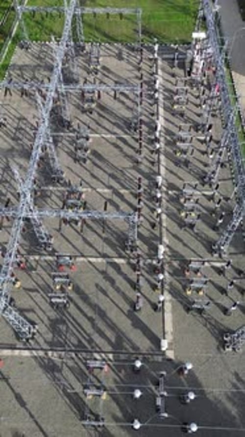 Vertical Drone Footage of High Voltage Substation