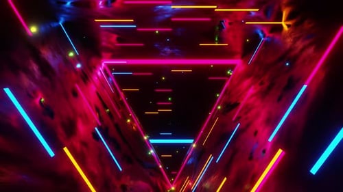 Neon Triangle Tunnel Psychedelic Lights Glowing Lines Vibrant Colors Cosmic Abstract Background