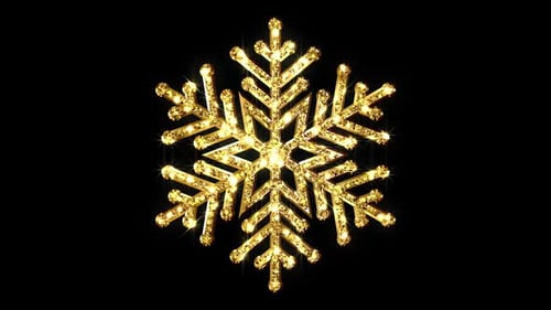 Golden Glittering Snowflake Animation with Twinkling Sparkles