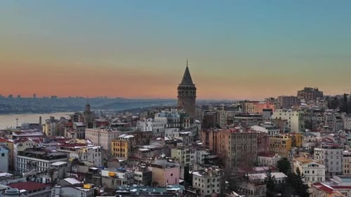 Aerial view of Galata Tower, Istanbul, Turkiye.