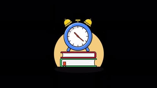 Animated Alarm Clock Ticking on Stacked Books