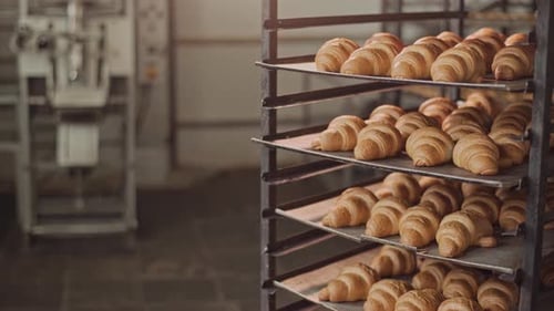 Close Up of Croissants on a Rack