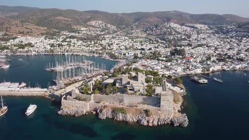 Awesome aerial view of Bodrum Castle and Bodrum Marina, Turkey