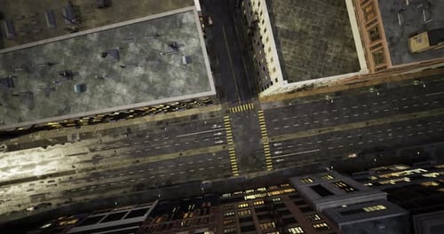 Urban Intersection at Night Showcasing Streetlights and Vehicles in Motion