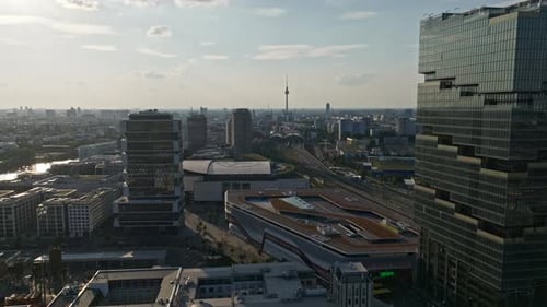 Aerial view of buildings on the bank of spree river , Berlin, Germany