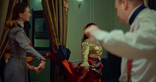 History of 19 Century Gypsies and Rich People Dancing in Vintage Restaurant Prores