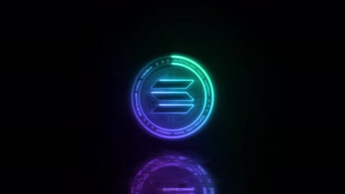 Neon glowing solana symbol cryptocurrency.