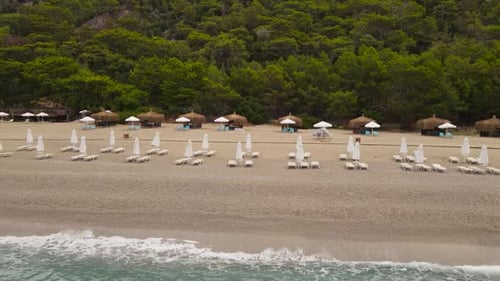 Fast Drone Flight Over the Beach Kidrak Paradise Beach in Oludeniz Turkey