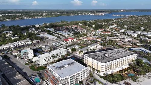panoramic aerial of the Siesta Key island in south Sarasota, Florida