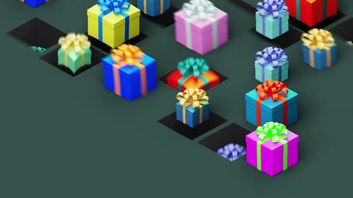 Colorful Isometric Gift Boxes Pop Up Celebration Background