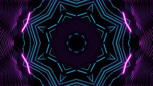 Neon Glowing Lines Abstract Geometric Kaleidoscope Motion Background