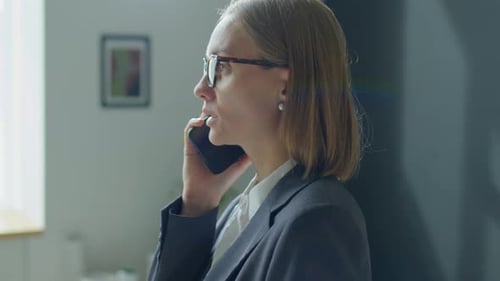 Businesswoman Having Phone Talk in Office