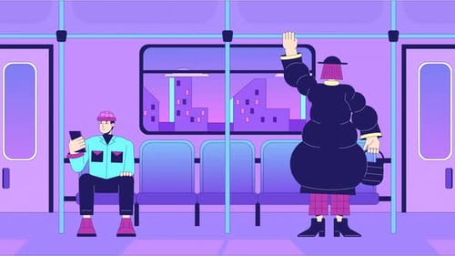 Flat Design Animation: People Riding Commuter Train
