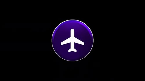 Animated 3D Airplane Icon in Rotating Purple Circle