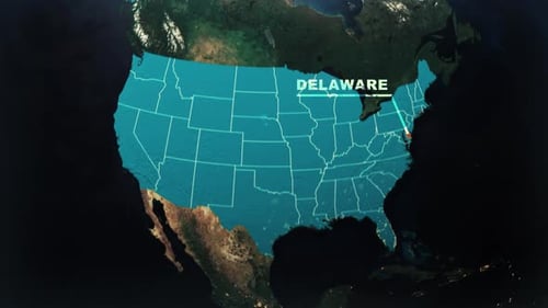 Earth Globe Zoom to USA Map with Delaware State Highlight