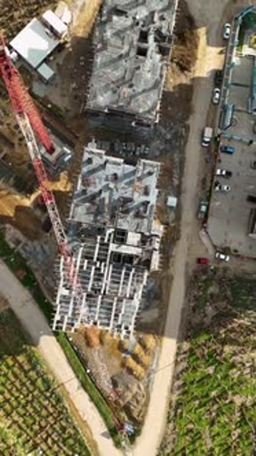 Vertical Video Aerial View Construction Site Work on Site