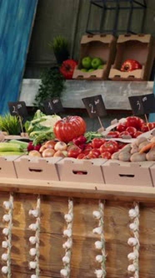 Vertical Video Street Festival with Farmers Market Counter to Sell Fresh Produce