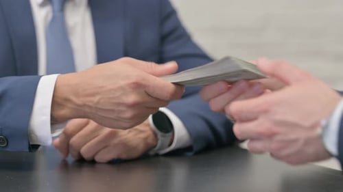 Business People Giving Money and Shaking Hand, Close up